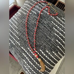 Tory Burch Gold Tone/Long Orange Necklace With Tassel